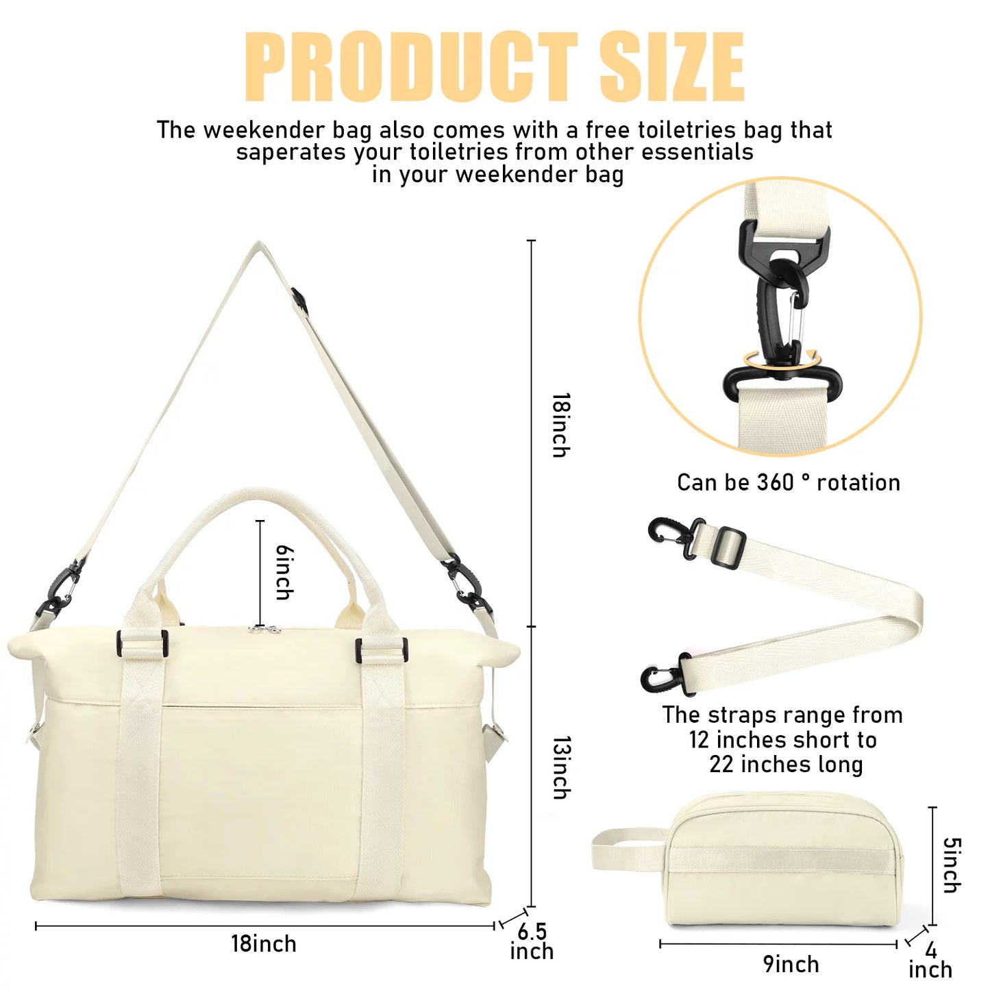 Weekender Bag for Women Sports Tote Gym Bag, Hospital Bag for Labor and Delivery Overnight Bag for Women, Travel Duffle Bag with Toiletry Bag Carry on Bag(Beige)