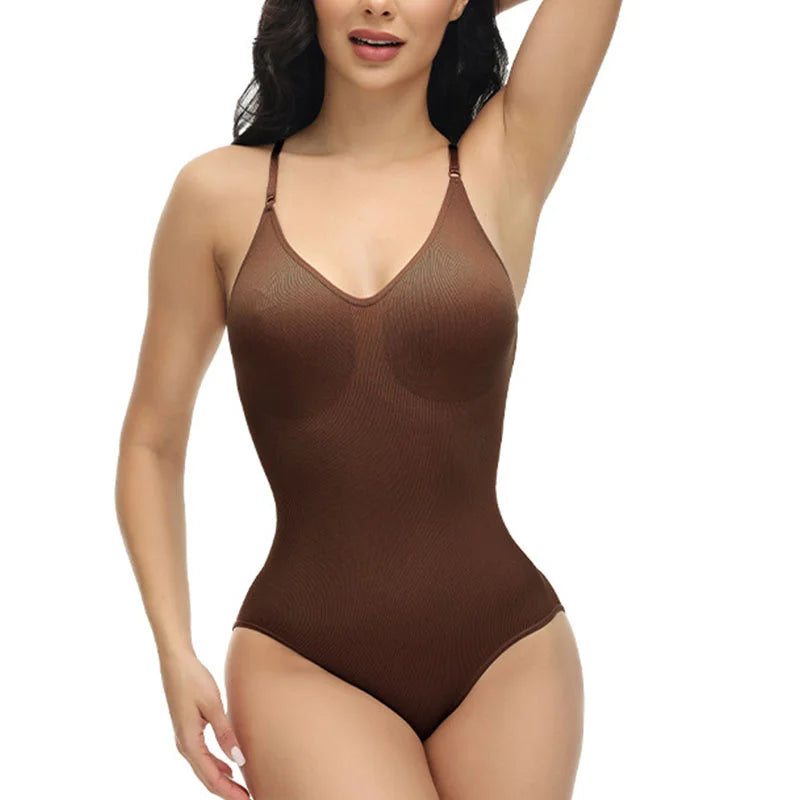 Super Sale V Neck Spaghetti Strap Bodysuit Compression Body Suits Open Crotch Shapewear Slimming Body Shaper Smooth Out Bodysuit
